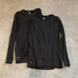 Pair of long sleeved, black tee shirts